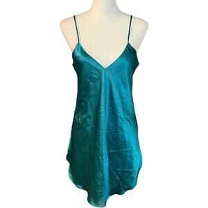 Vintage Laura Adams Turquoise Blue Satin Slip Dress Size Medium